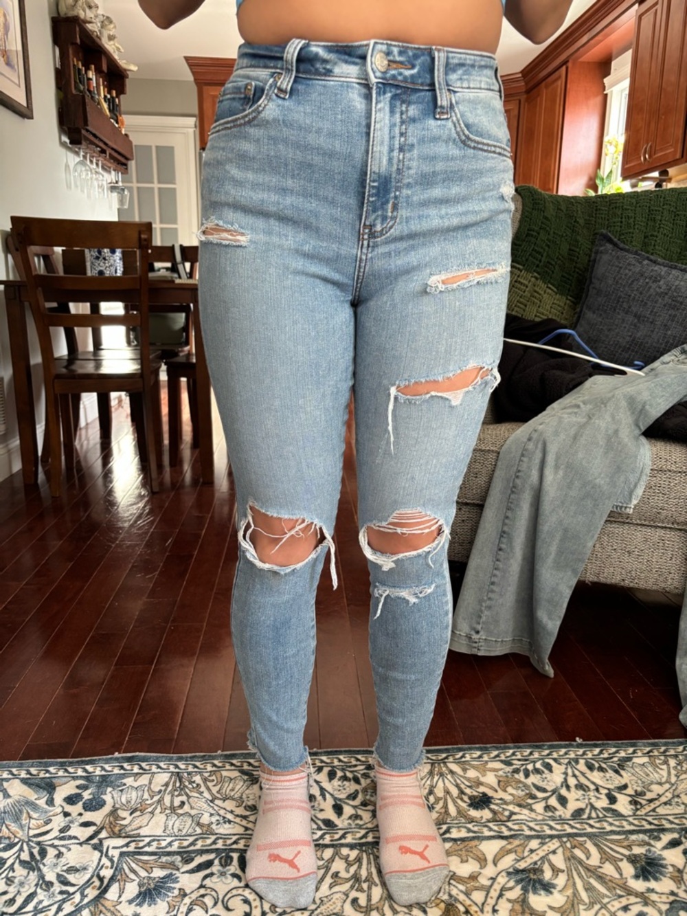 Ripped High-Rise Skinny Jeans in Light Blue